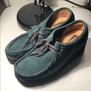 Green Clarks platform loafers